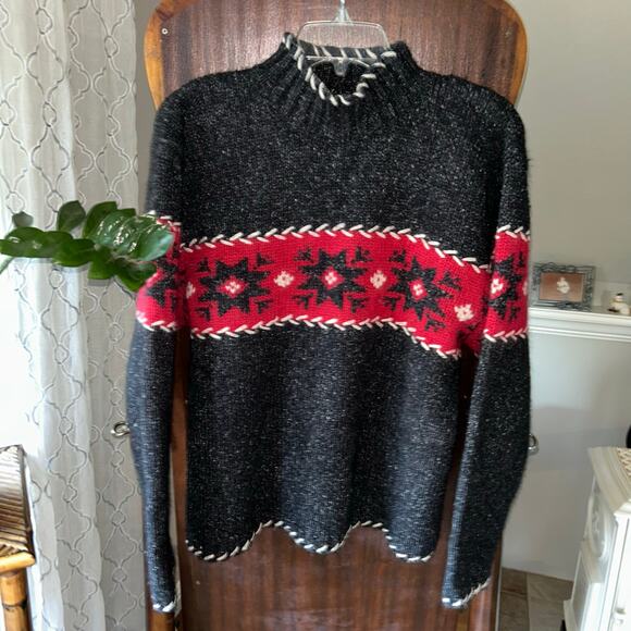 NOMADIC TRADERS GREY SNOWFLAKE SWEATER SILK & ANGORA WOMEN'S Large - Picture 1 of 9